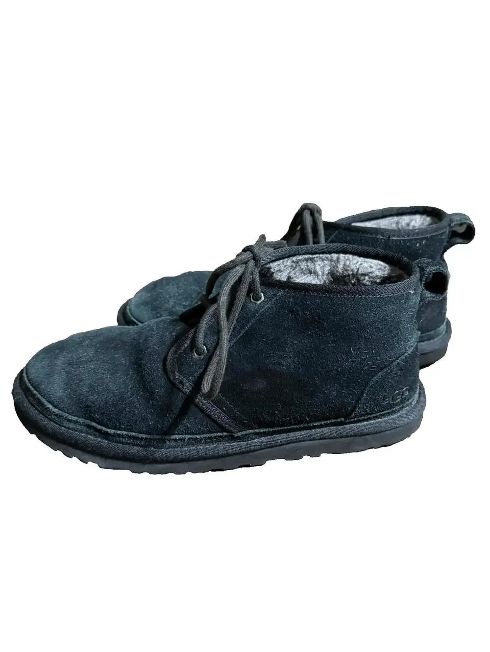 UGG Neumel Chukka Boots Men's 8 Black Suede Shearling Fur Lined 3236